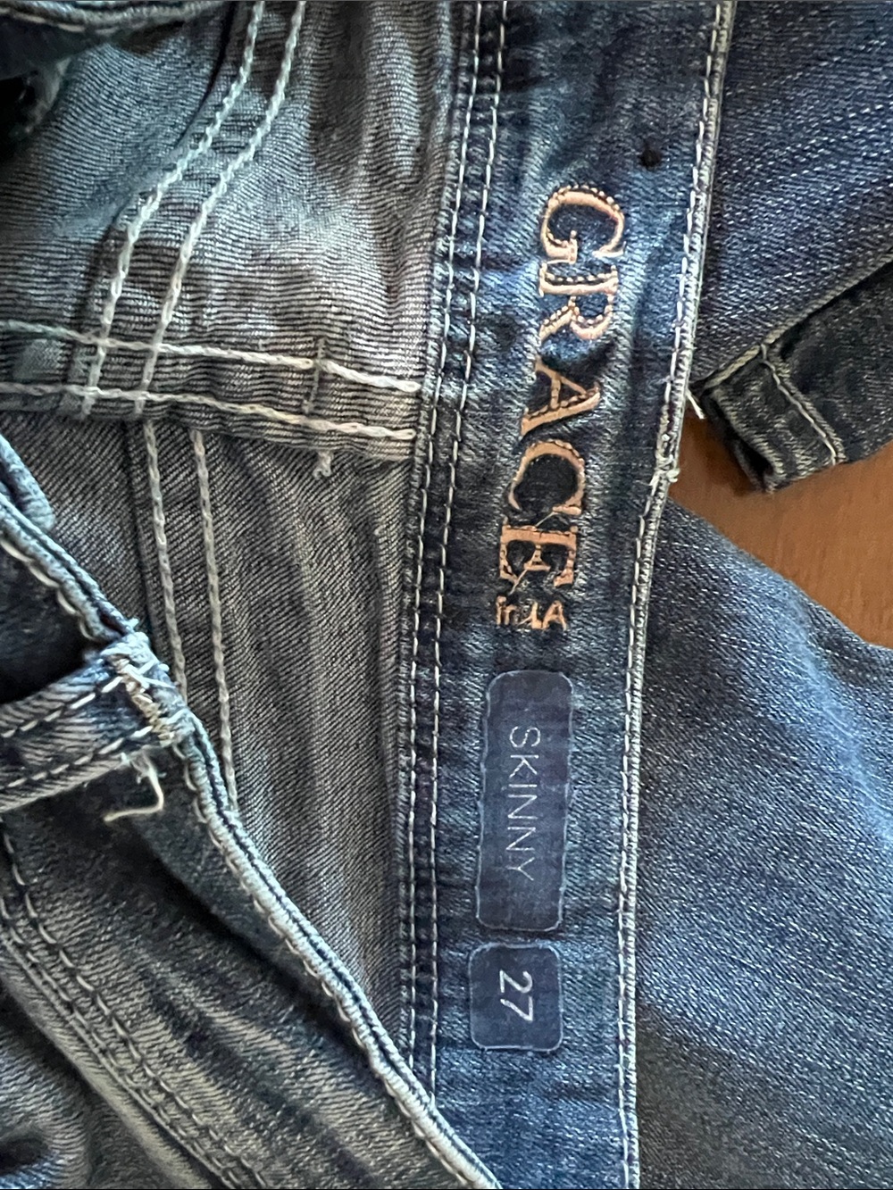 Grace Dark Blue Skinny Jeans with Pink Floral Embroidery - Picture 3 of 3